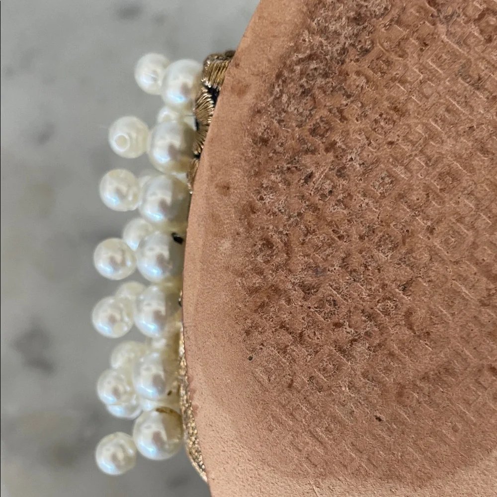 TORY BURCH Tatiana White Pearl Black Gold Brocade Slides Sandal 6M